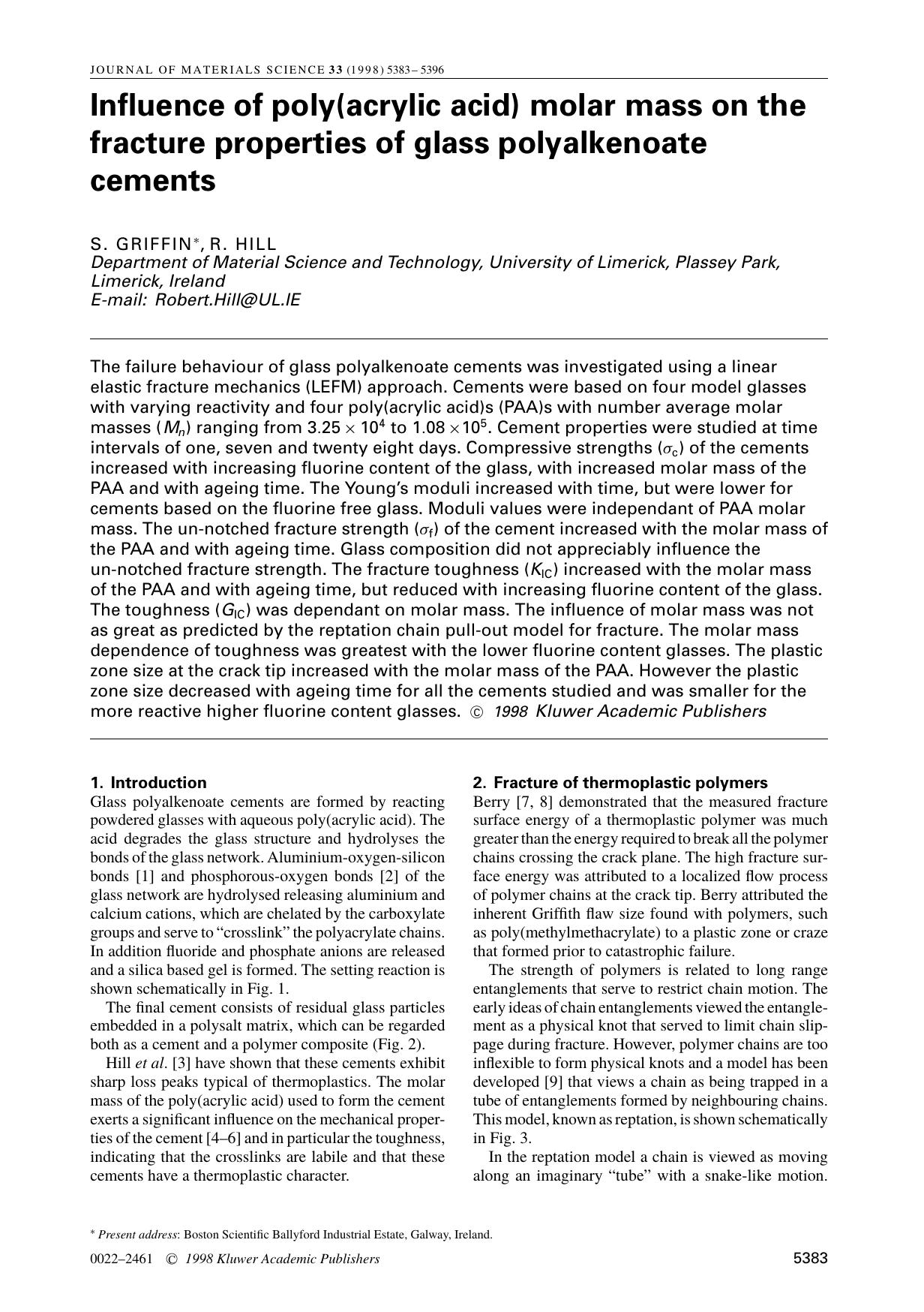 Influence of poly(acrylic acid) molar mass on the fracture properties of glass polyalkenoate cements by Unknown