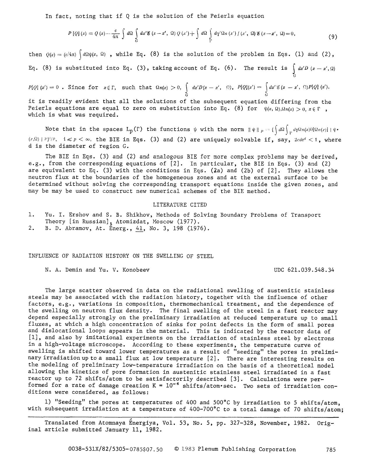 Influence of radiation history on the swelling of steel by Unknown