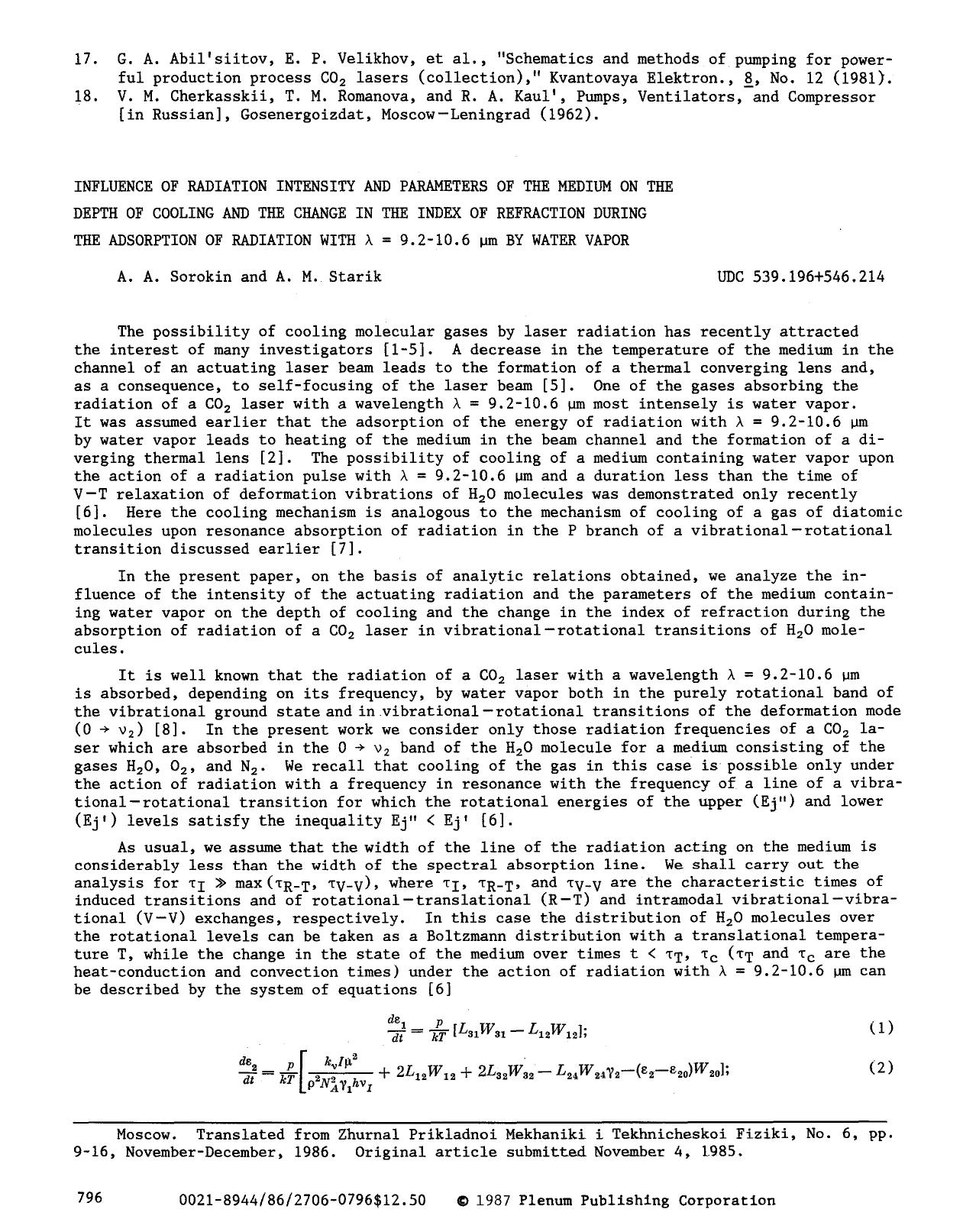 Influence of radiation intensity and parameters of the medium on the depth of cooling and the change in the index of refraction during the adsorption of radiation with λ=9.2 by Unknown