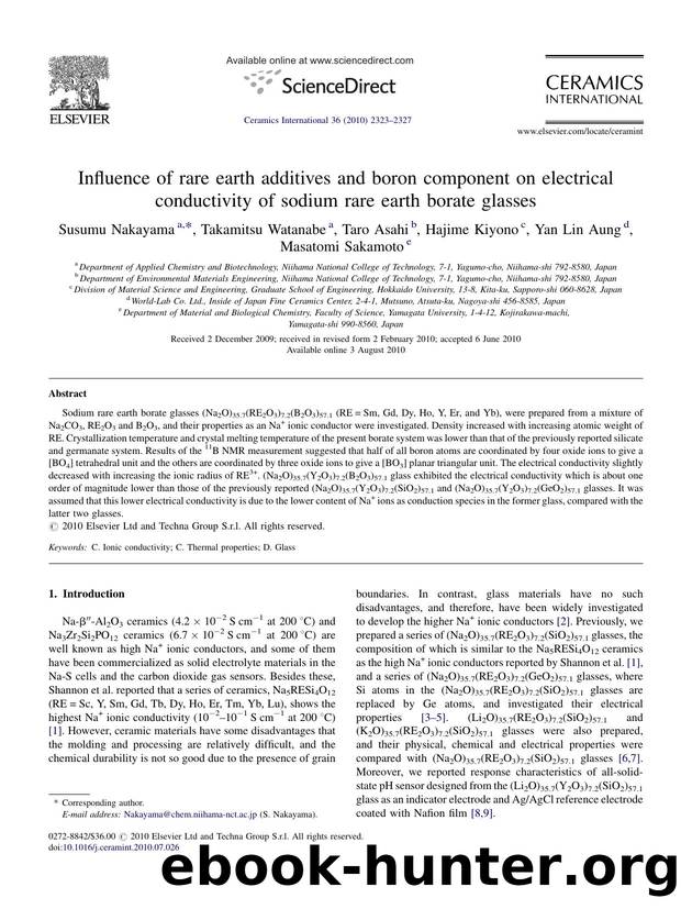 Influence of rare earth additives and boron component on electrical conductivity of sodium rare earth borate glasses by Susumu Nakayama