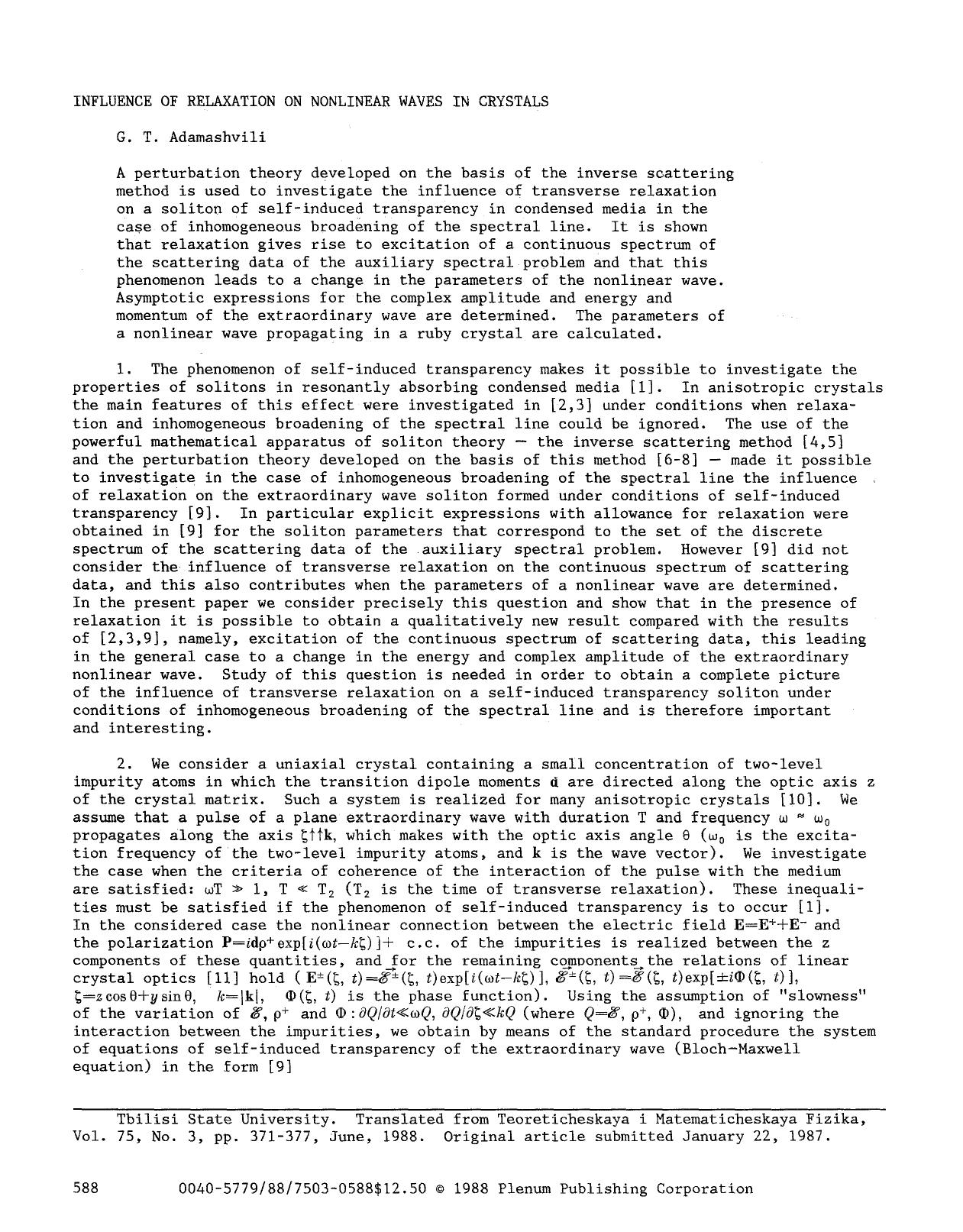 Influence of relaxation on nonlinear waves in crystals by Unknown