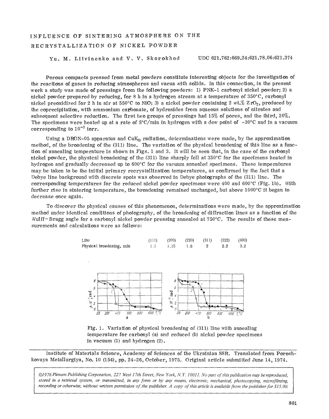Influence of sintering atmosphere on the recrystallization of nickel powder by Unknown