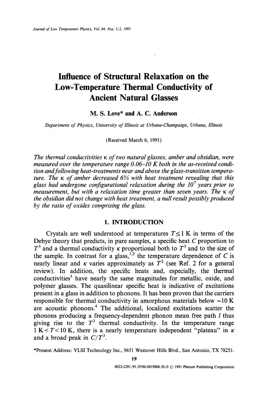 Influence of structural relaxation on the low-temperature thermal conductivity of ancient natural glasses by Unknown