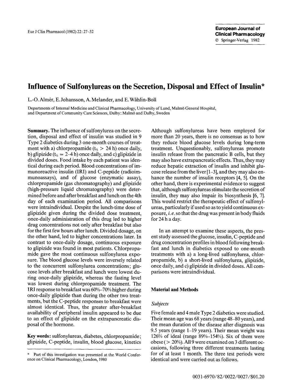 Influence of sulfonylureas on the secretion, disposal and effect of insulin by Unknown