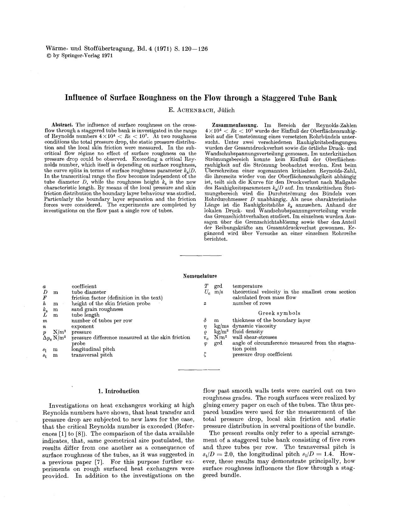 Influence of surface roughness on the flow through a staggered tube bank by unknow