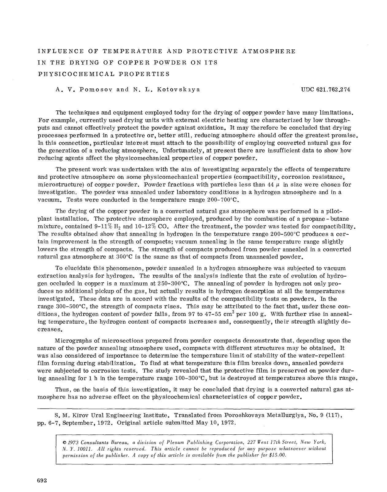 Influence of temperature and protective atmosphere in the drying of copper powder on its physicochemical properties by Unknown