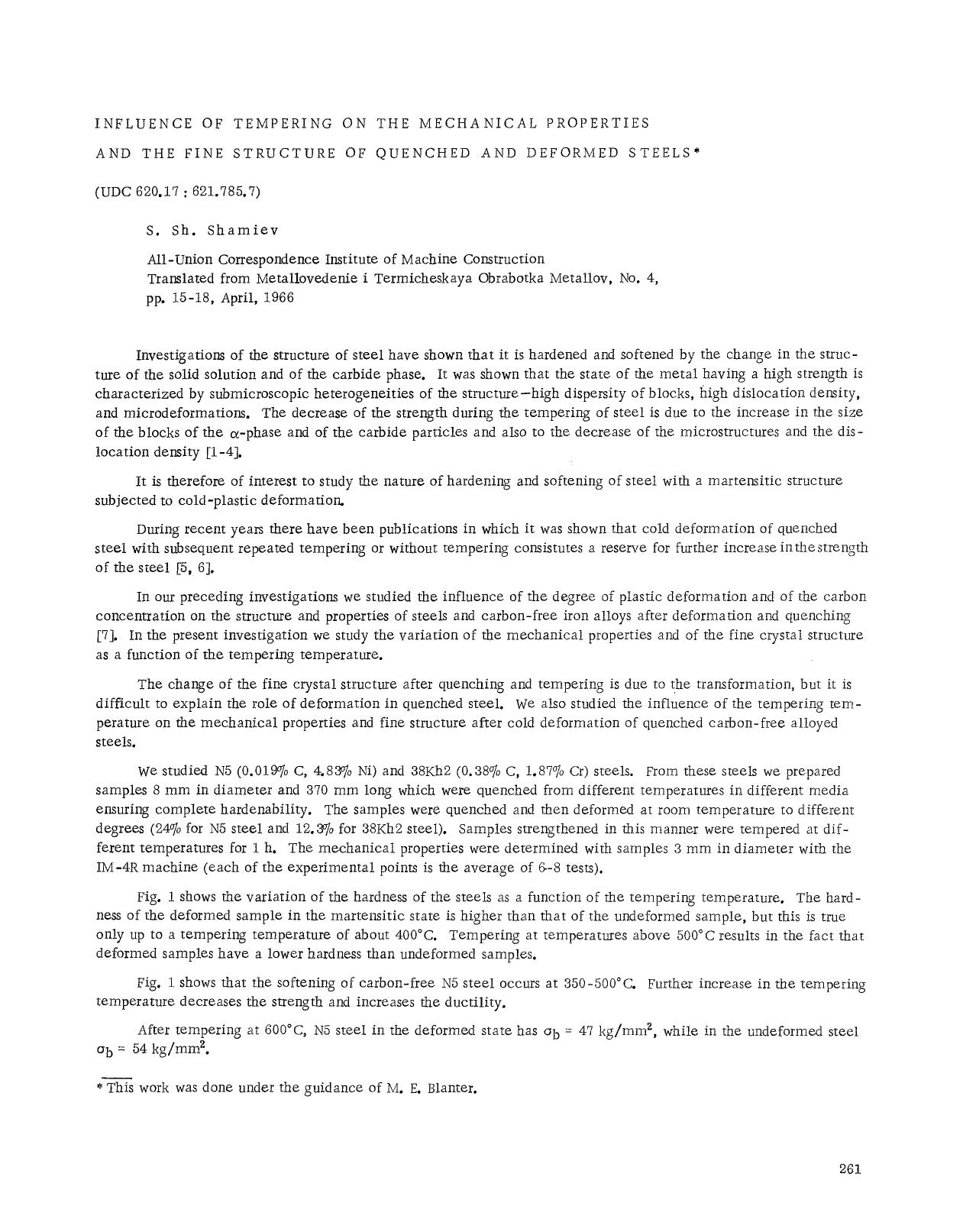 Influence of tempering on the mechanical properties and the fine structure of quenched and deformed steels by Unknown