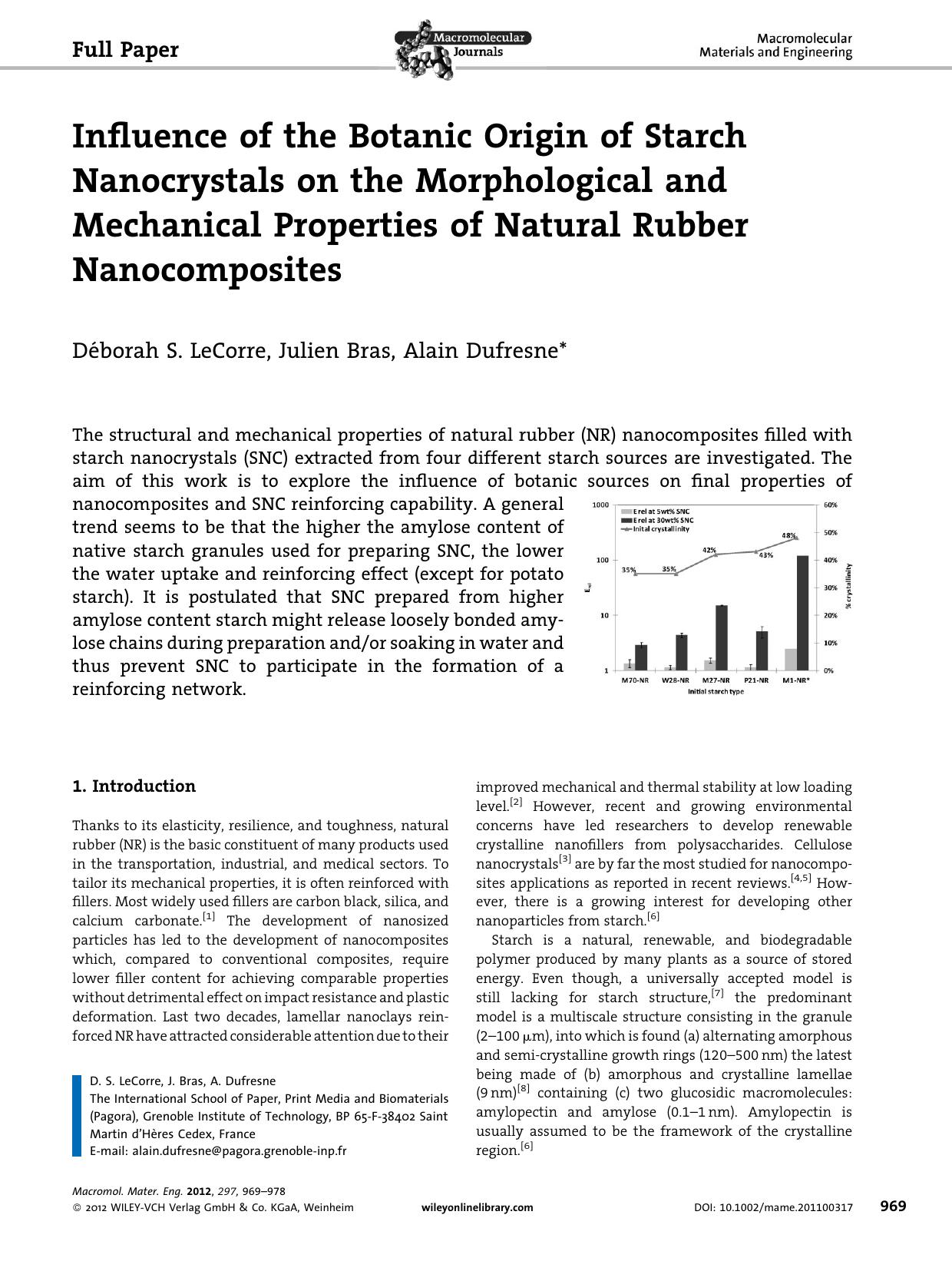 Influence of the Botanic Origin of Starch Nanocrystals on the Morphological and Mechanical Properties of Natural Rubber Nanocomposites by Unknown