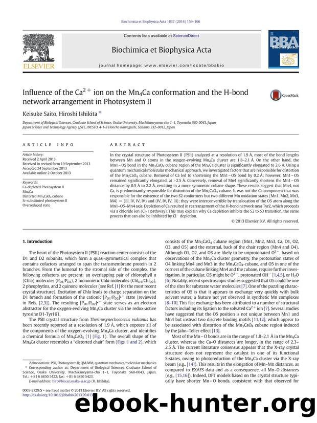 Influence of the Ca2+ ion on the Mn4Ca conformation and the H-bond network arrangement in Photosystem II by Keisuke Saito & Hiroshi Ishikita