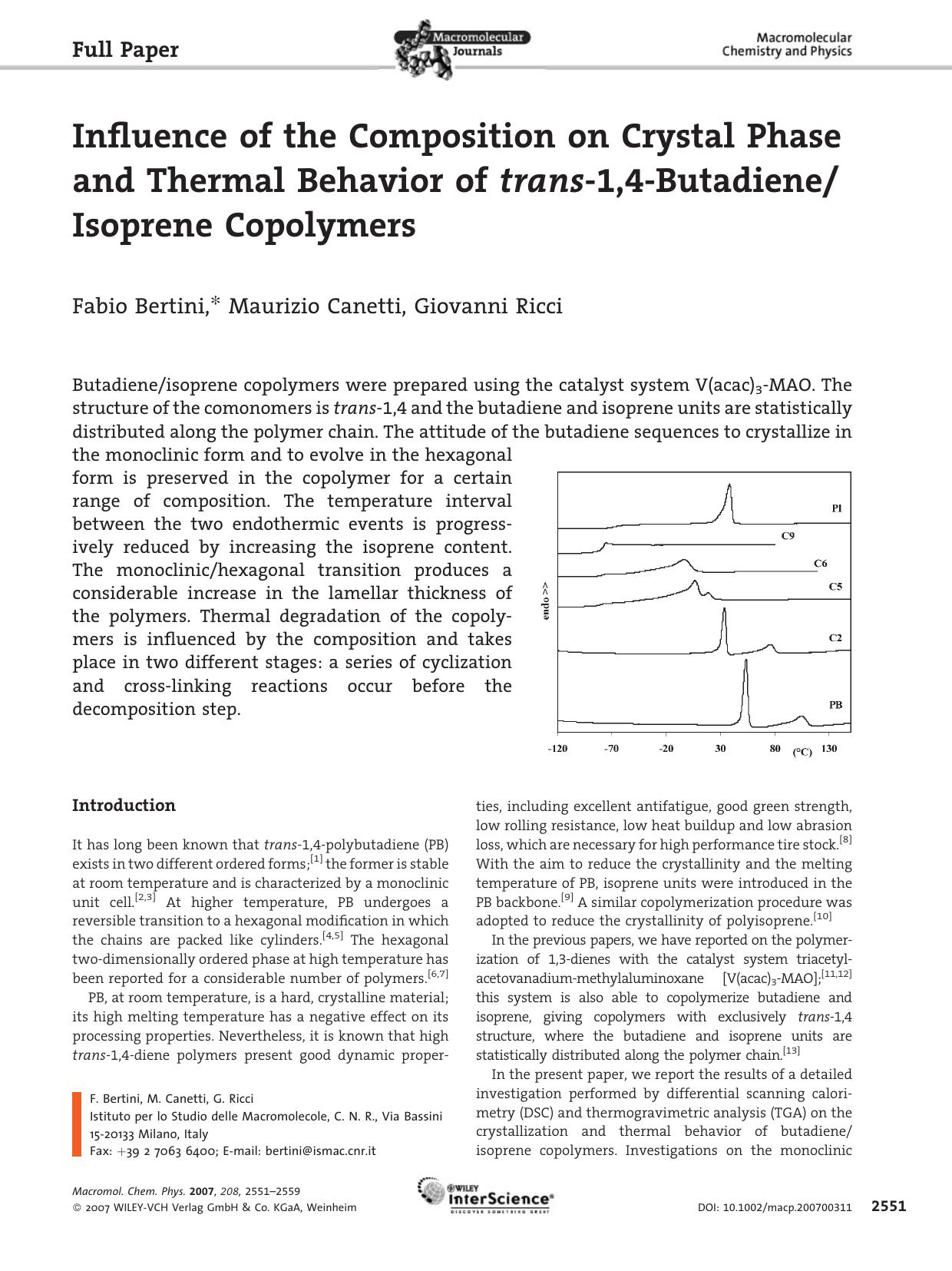 Influence of the Composition on Crystal Phase and Thermal Behavior of trans-1,4-ButadieneIsoprene Copolymers by Unknown