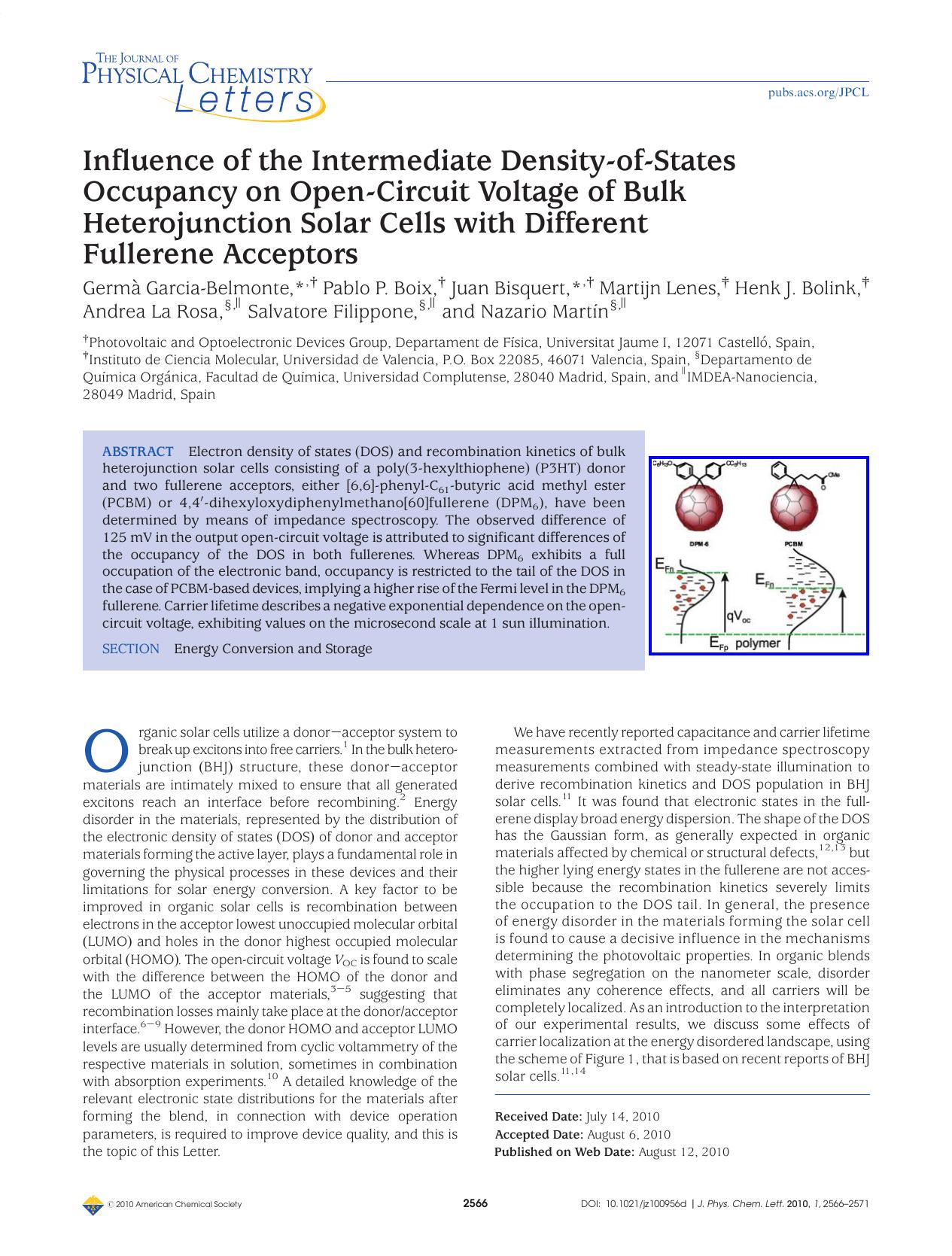 Influence of the Intermediate Density-of-States Occupancy on Open-Circuit Voltage of Bulk Heterojunction Solar Cells with Different Fullerene Acceptors by Unknown