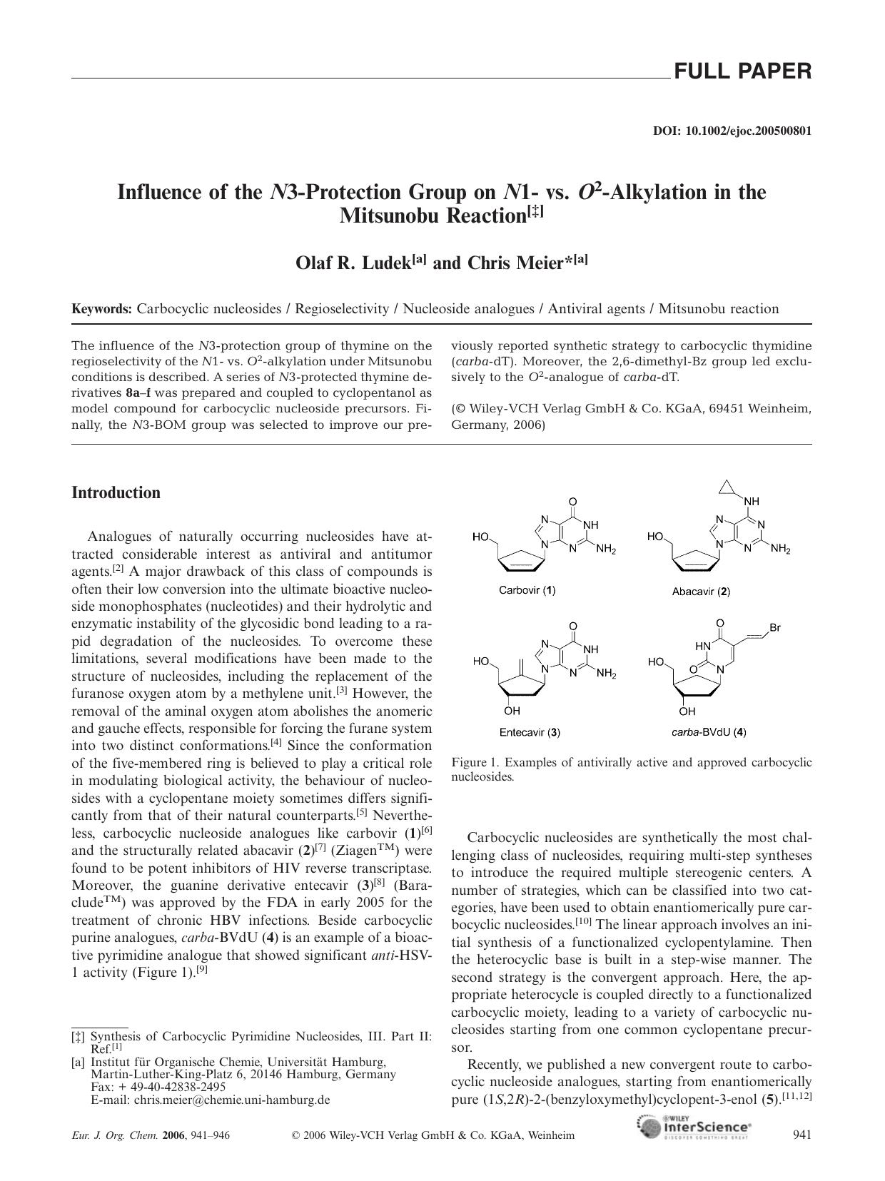 Influence of the N3-Protection Group on N1- vs. O2-Alkylation in the Mitsunobu Reaction by Unknown
