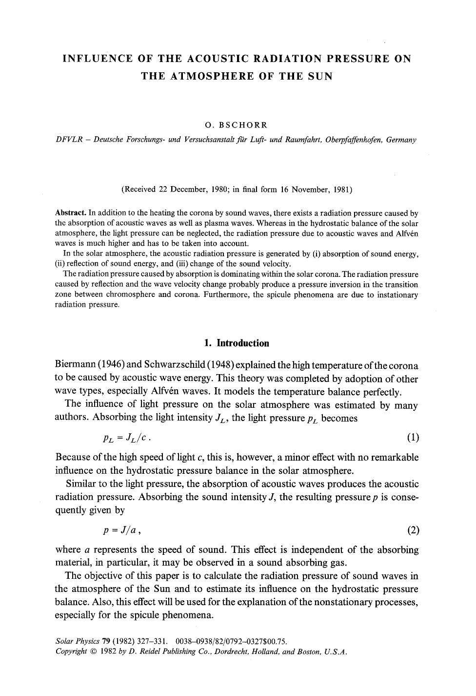 Influence of the acoustic radiation pressure on the atmosphere of the sun by Unknown