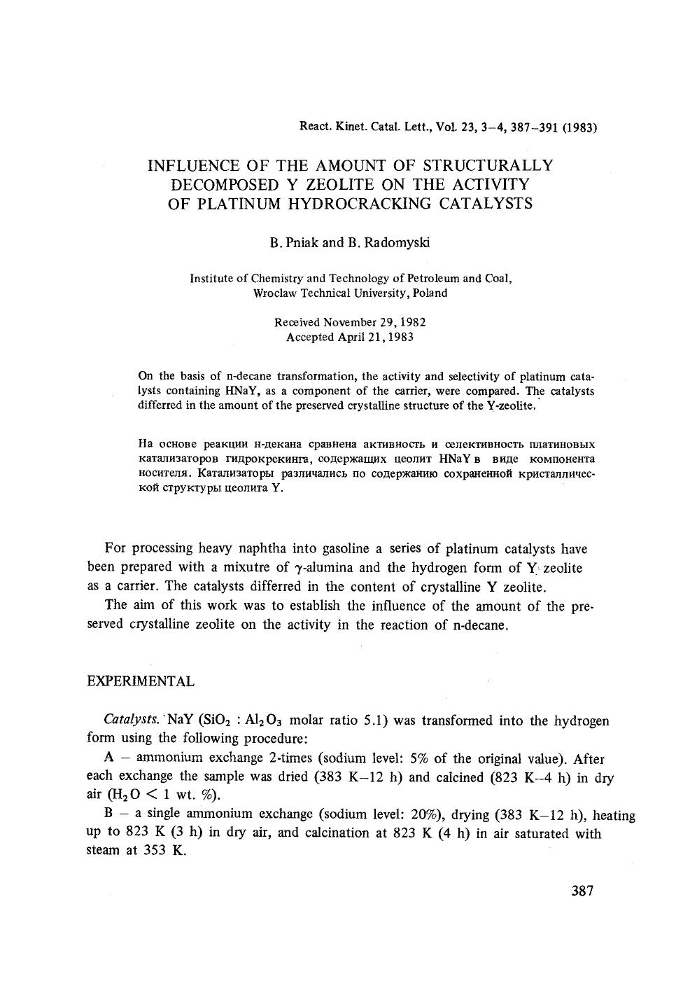 Influence of the amount of structurally decomposed Y zeolite on the activity of platinum hydrocracking catalysts by Unknown