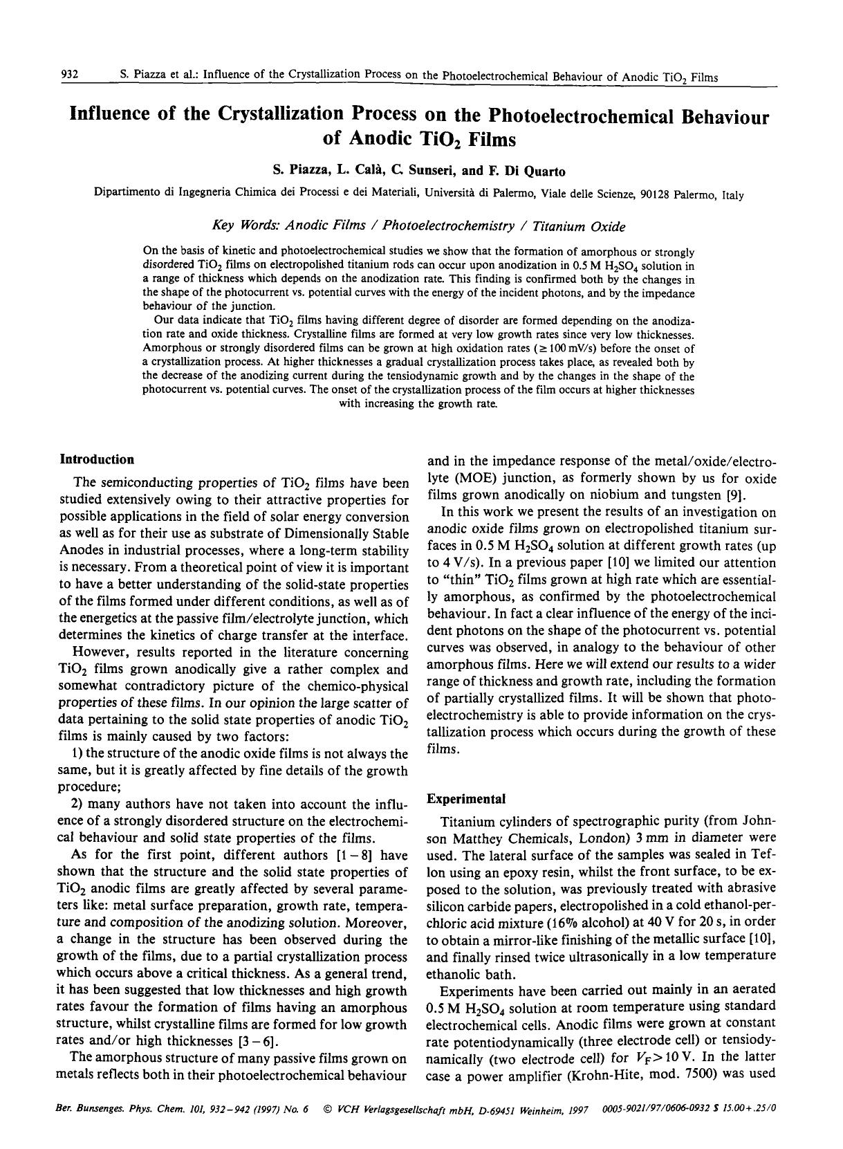 Influence of the crystallization process on the photoelectrochemical behaviour of anodic TiO2 films by Unknown