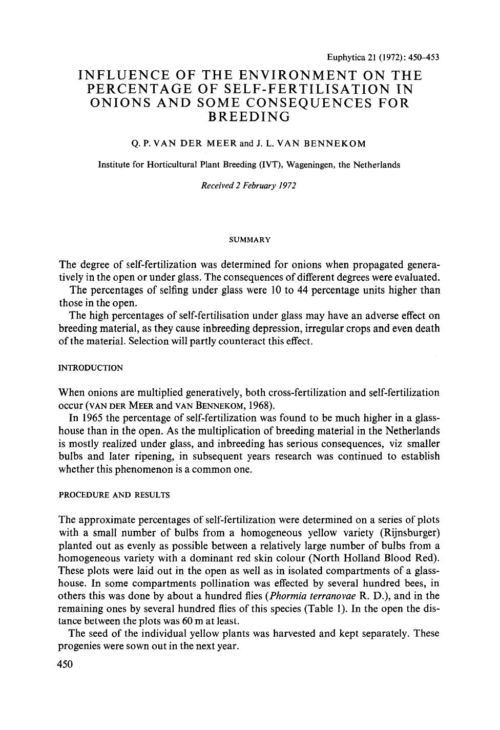 Influence of the environment on the percentage of self-fertilisation in onions and some consequences for breeding by Unknown