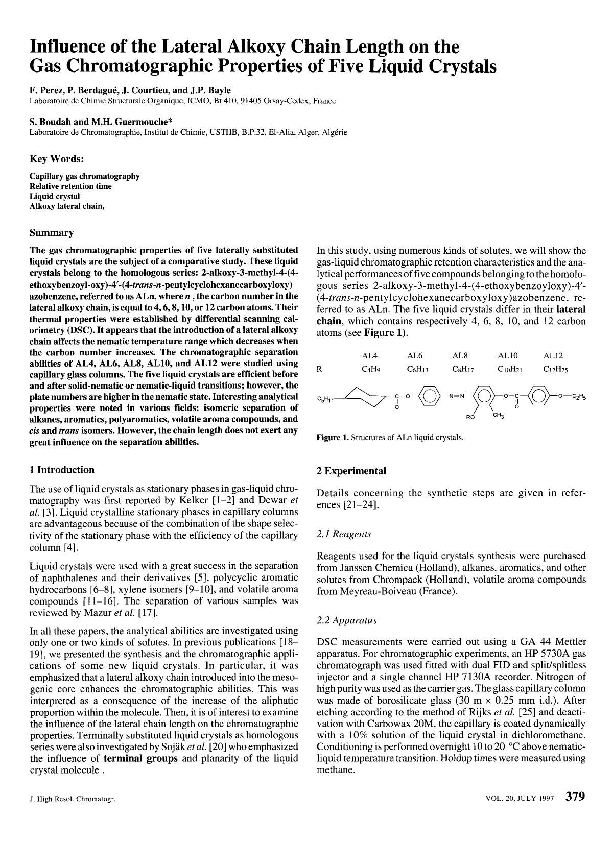Influence of the lateral alkoxy chain length on the gas chromatographic properties of five liquid crystals by Unknown