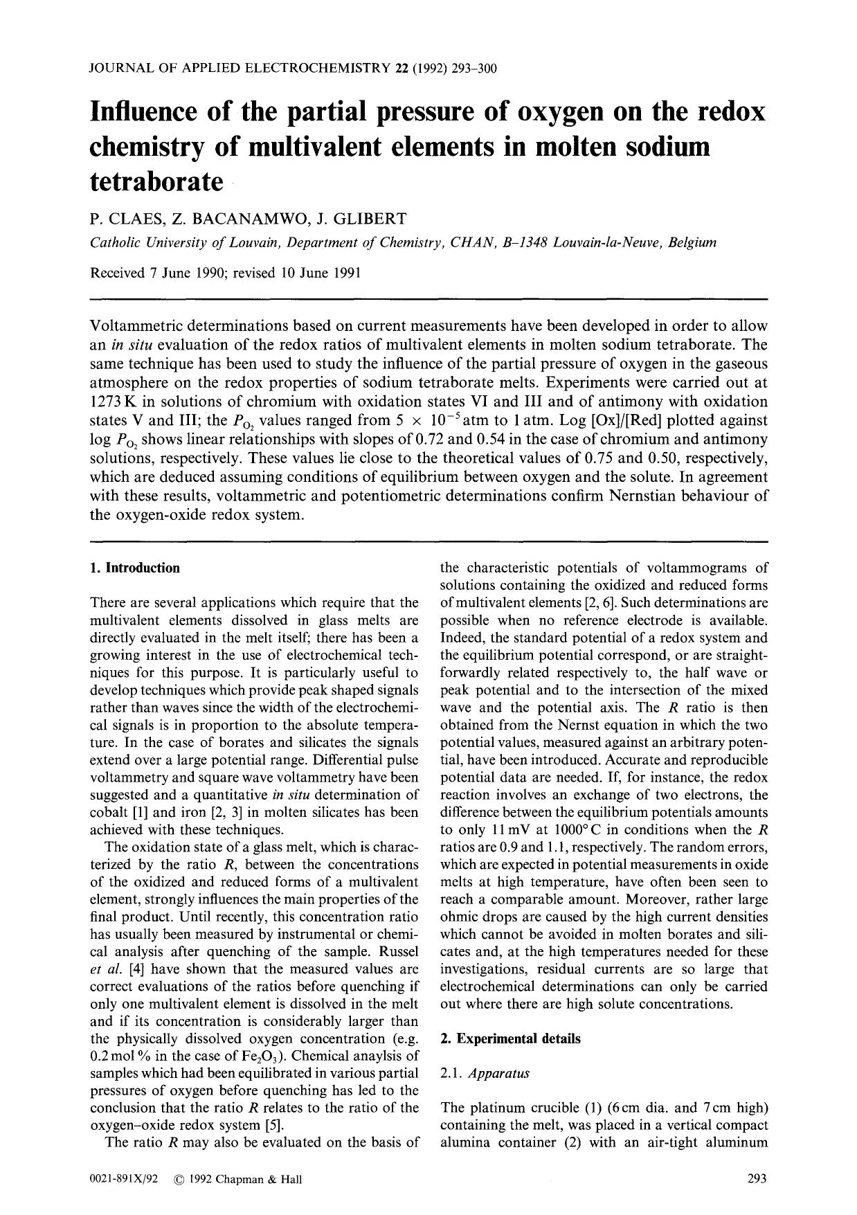 Influence of the partial pressure of oxygen on the redox chemistry of multivalent elements in molten sodium tetraborate by Unknown