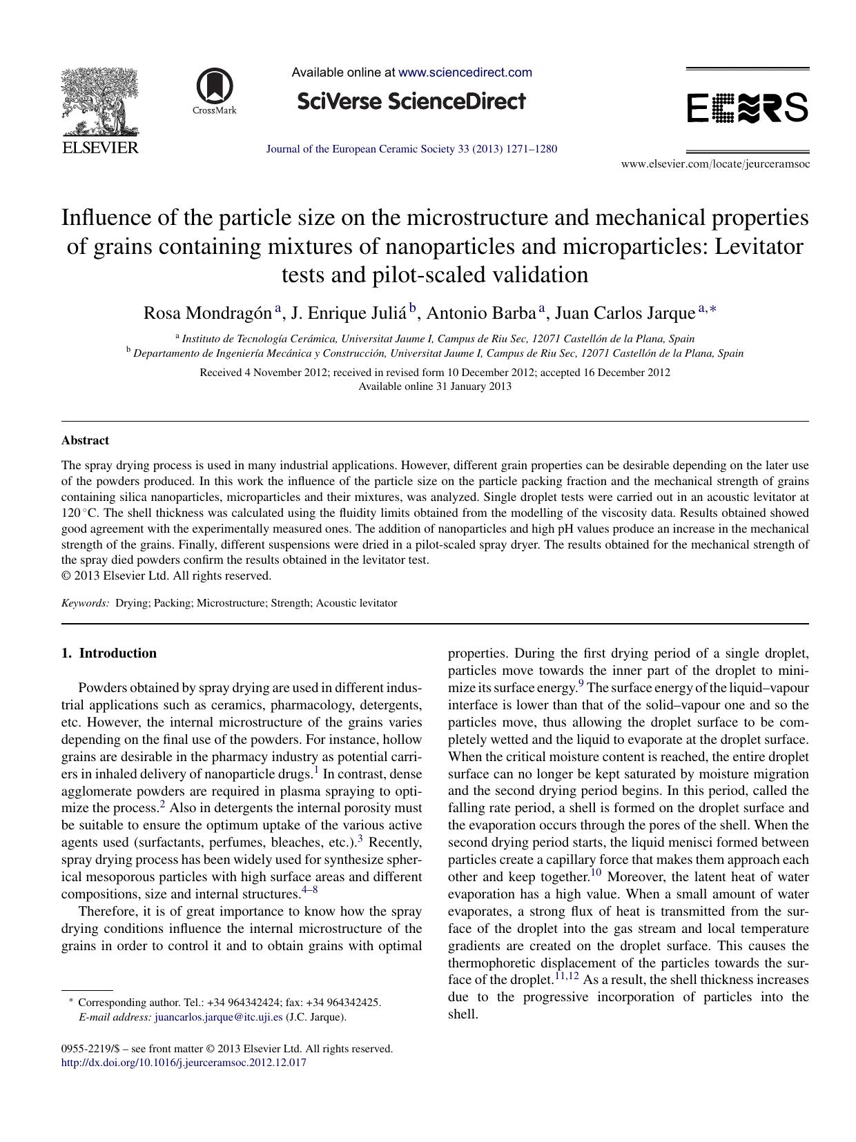 Influence of the particle size on the microstructure and mechanical properties of grains containing mixtures of nanoparticles and microparticles: Levitator tests and pilot-scaled validation by Rosa Mondragón