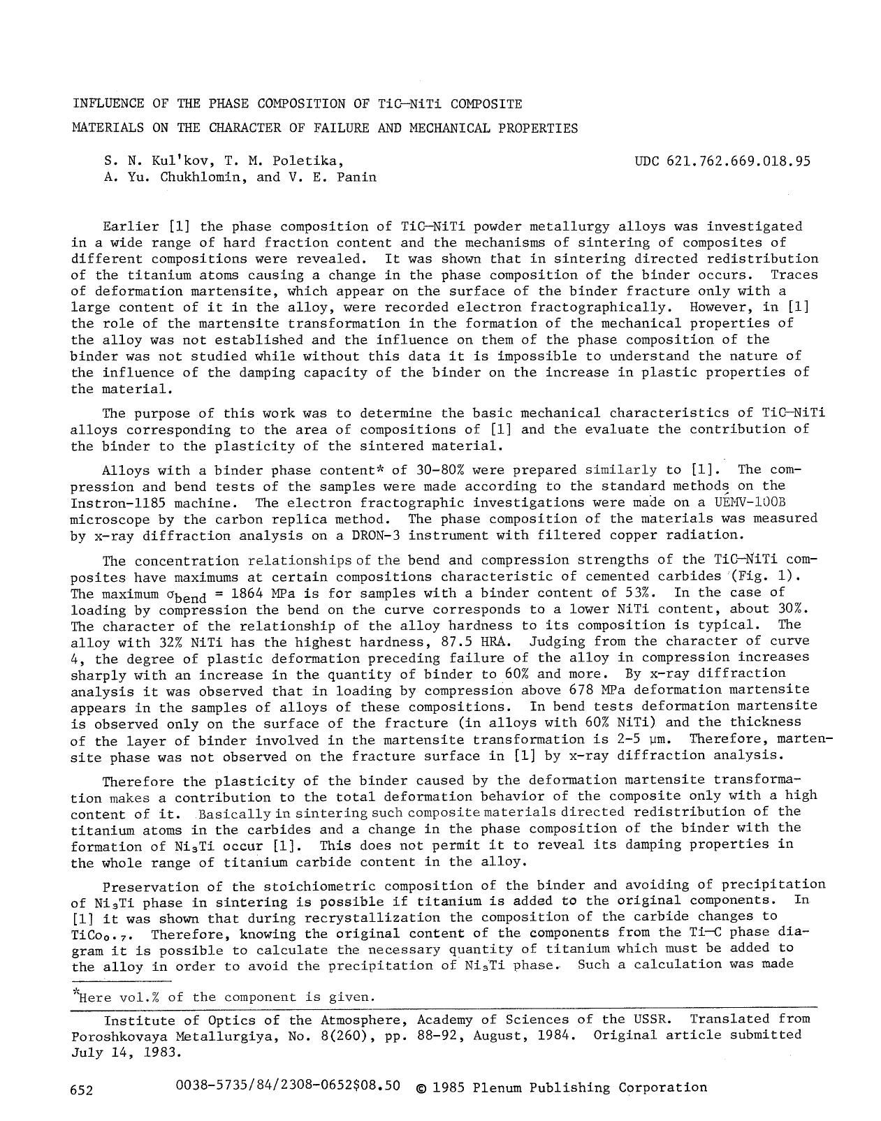 Influence of the phase composition of TiC-NiTi composite materials on the character of failure and mechanical properties by Unknown