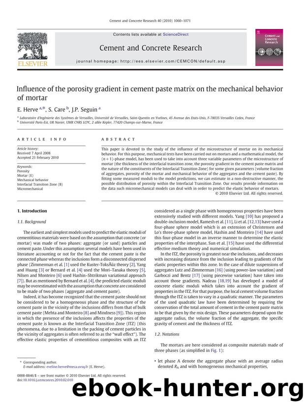 Influence of the porosity gradient in cement paste matrix on the mechanical behavior of mortar by E. Herve; S. Care; J.P. Seguin