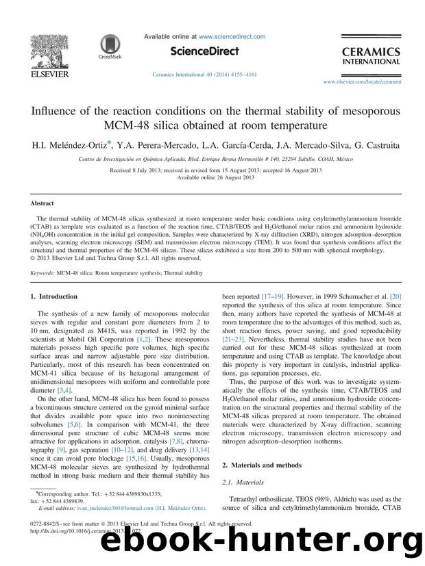 Influence of the reaction conditions on the thermal stability of mesoporous MCM-48 silica obtained at room temperature by H.I. Meléndez-Ortiz & Y.A. Perera-Mercado & L.A. García-Cerda & J.A. Mercado-Silva & G. Castruita