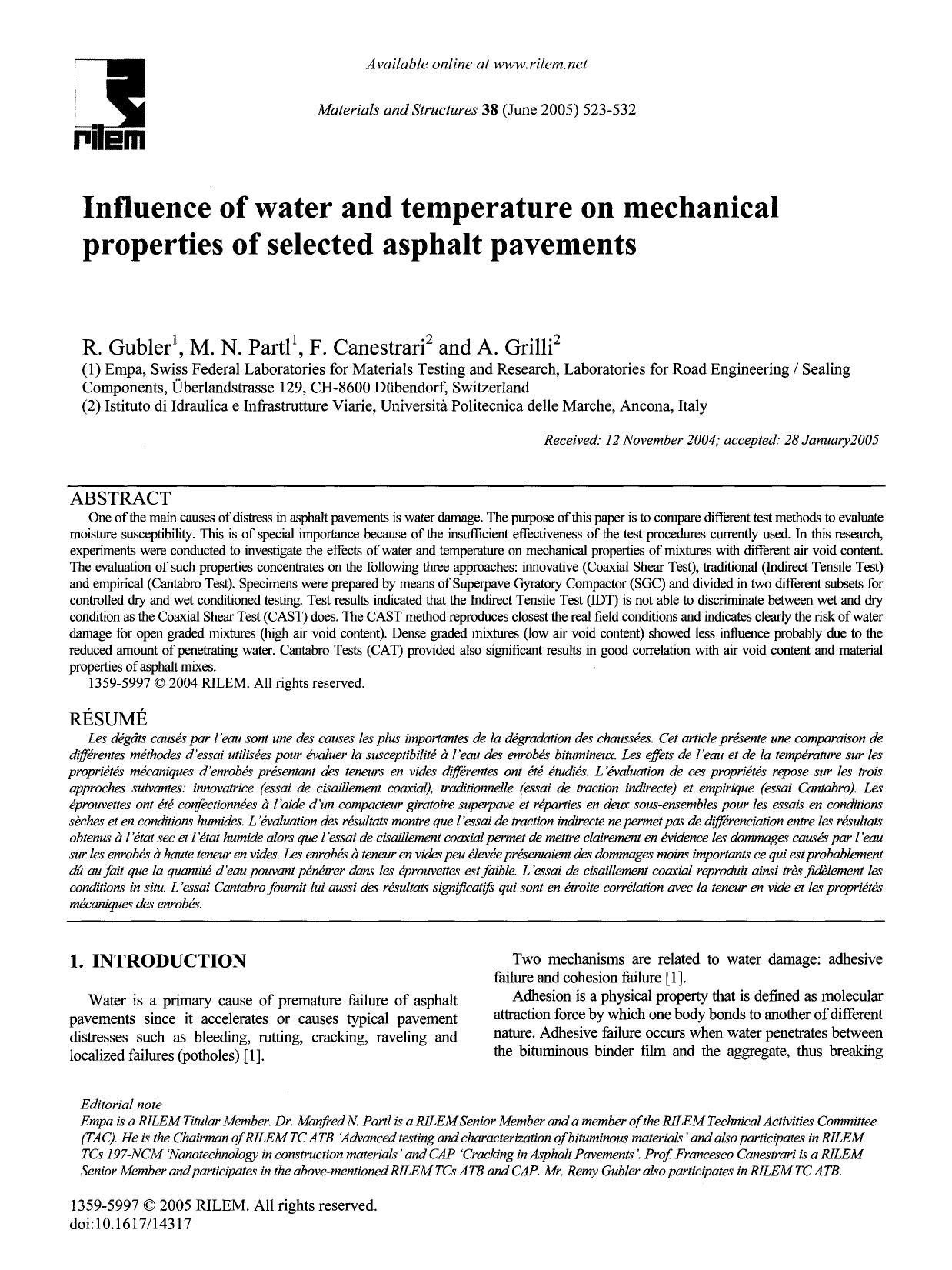 Influence of water and temperature on mechanical properties of selected asphalt pavements by Unknown