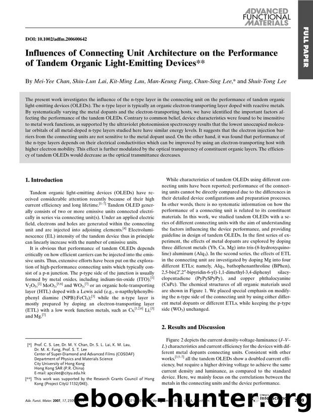 Influences of Connecting Unit Architecture on the Performance of Tandem Organic Light-Emitting Devices by Unknown