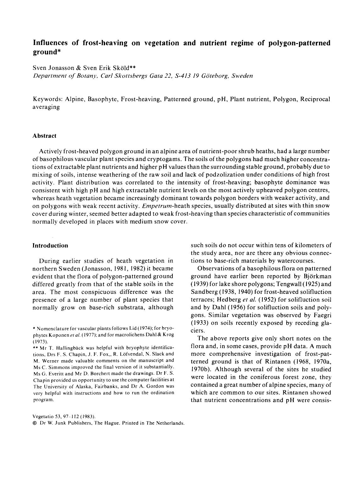 Influences of frost-heaving on vegetation and nutrient regime of polygon-patterned ground by Unknown