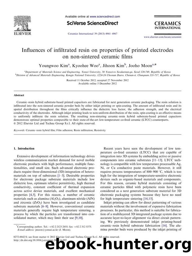Influences of infiltrated resin on properties of printed electrodes on non-sintered ceramic films by Youngwoo Kim & Kyoohee Woo & Jihoon Kim & Jooho Moon