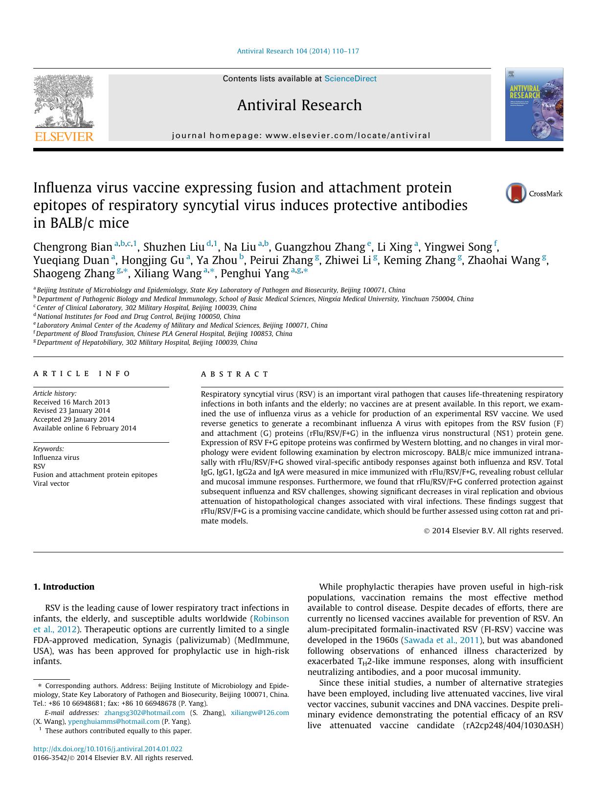 Influenza virus vaccine expressing fusion and attachment protein epitopes of respiratory syncytial virus induces protective antibodies in BALBc mice by unknow