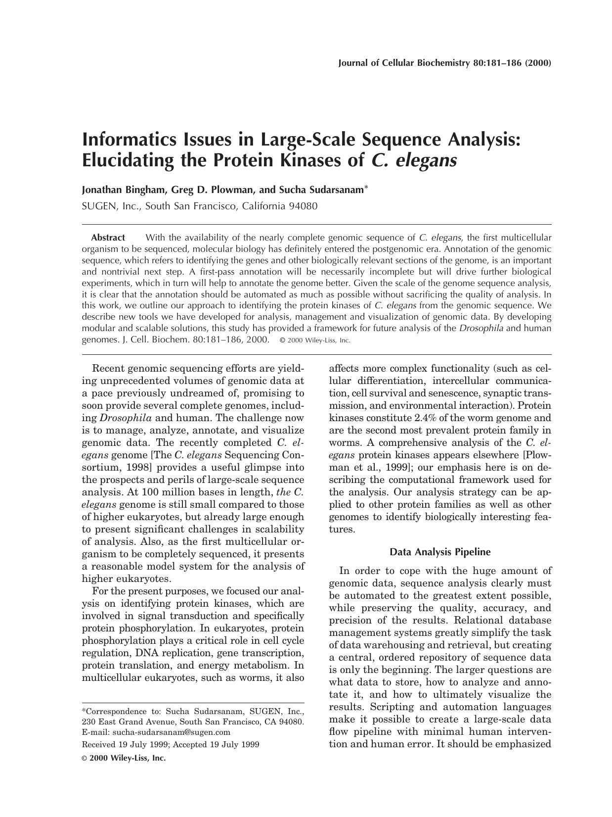 Informatics issues in large-scale sequence analysis: Elucidating the protein kinases of C. elegans by Unknown