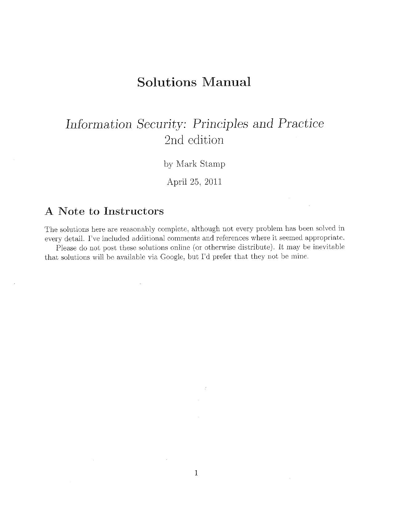 Information Security - Solutions Manual by Mark Stamp