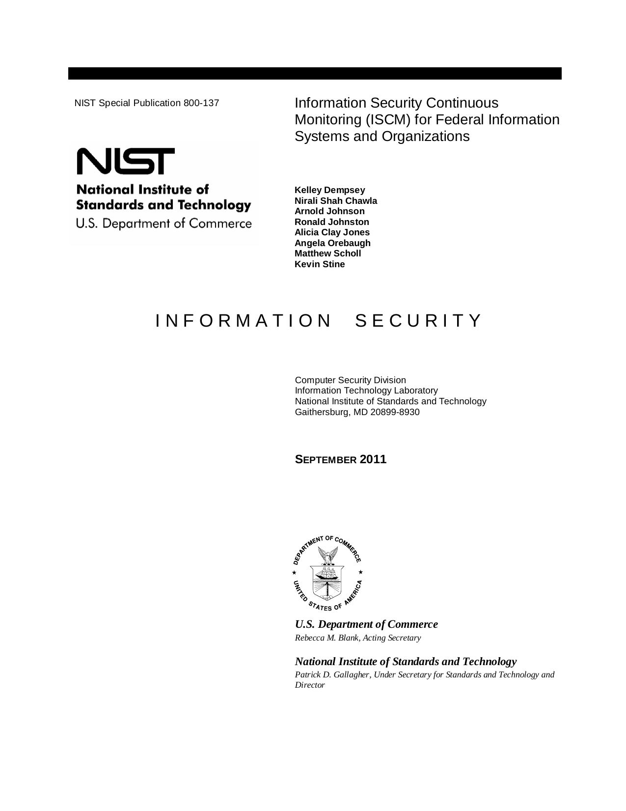 Information Security Continuous Monitoring (ISCM) for Federal Information Systems and Organizations by unknow