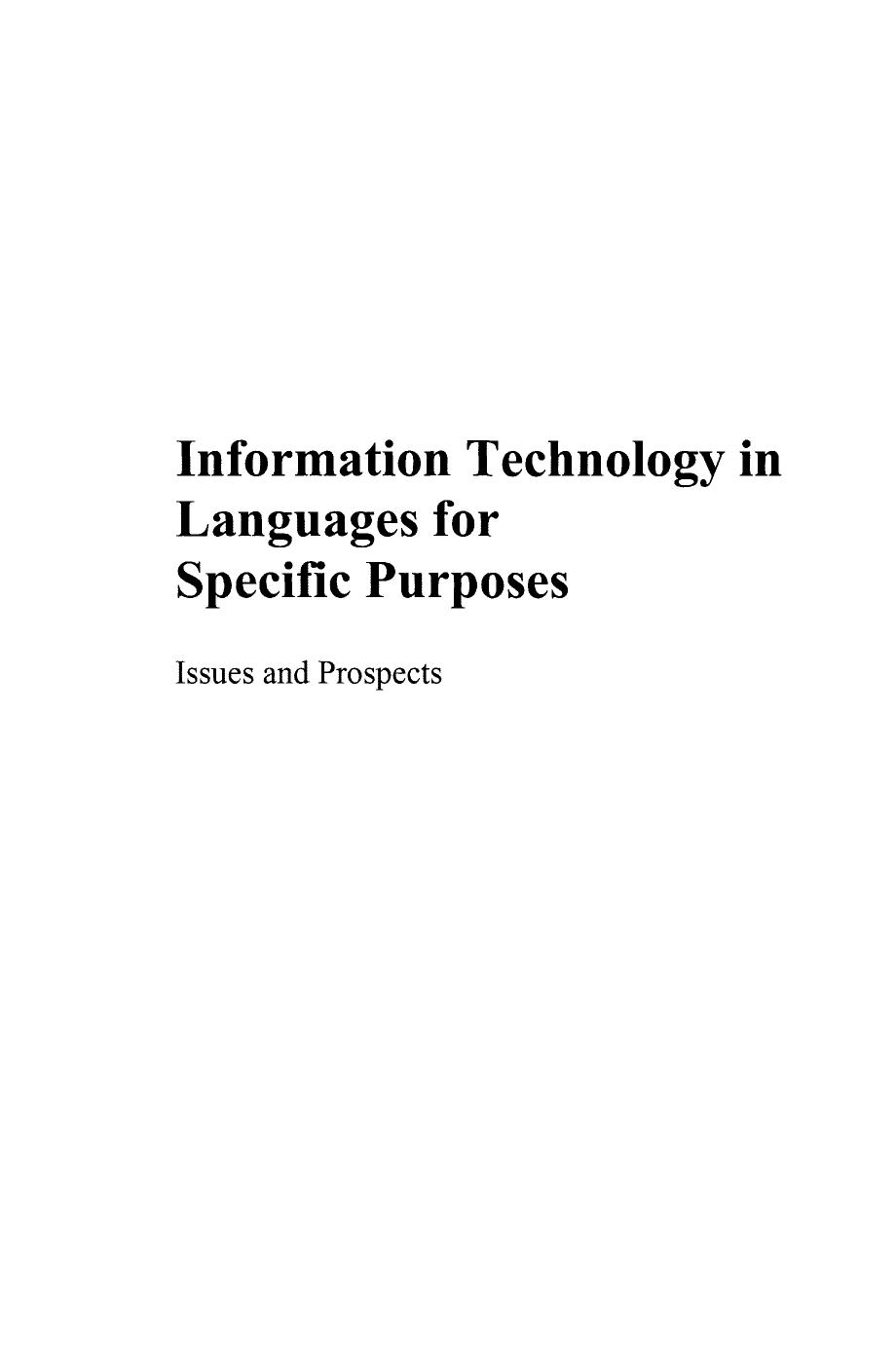 Information Technology in Languages for Specific Purposes: Issues and Prospects by unknow
