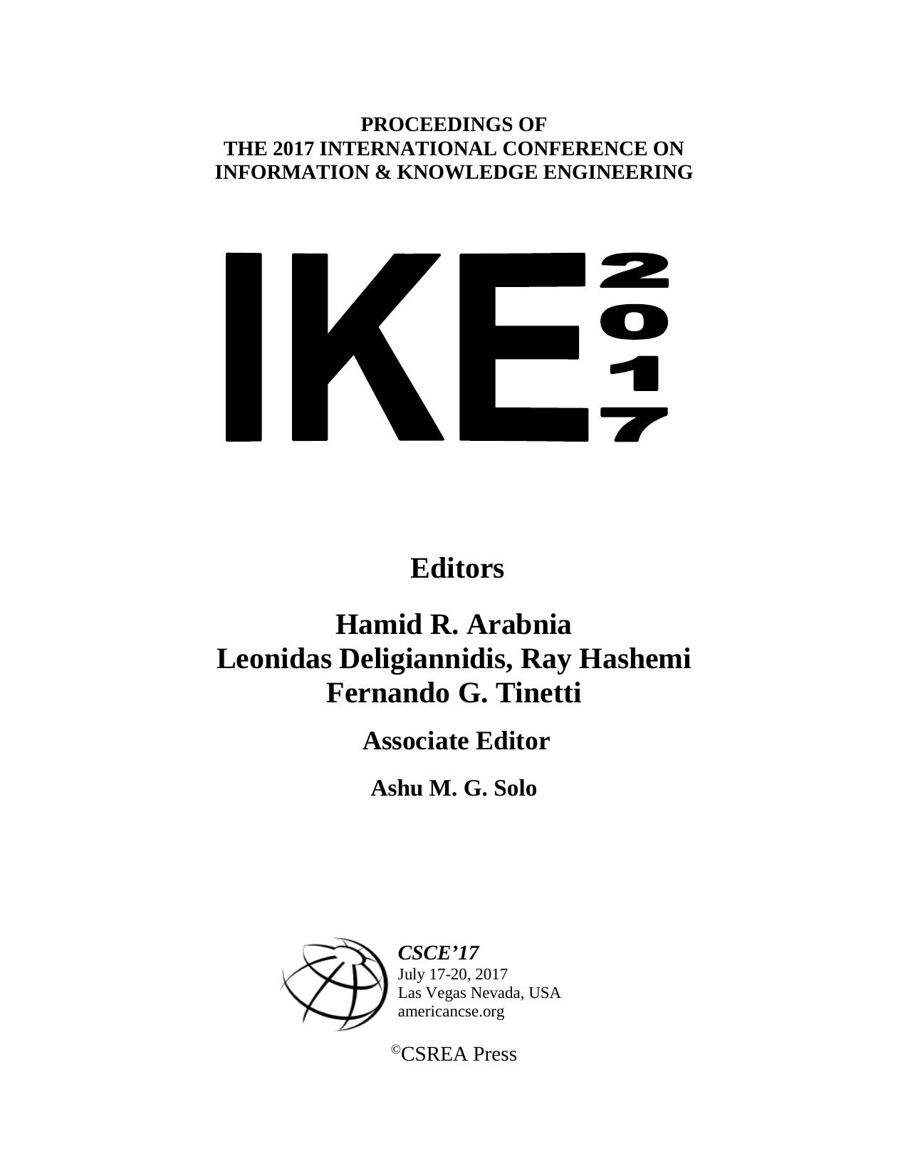 Information and Knowledge Engineering by Hamid R. Arabnia; Leonidas Deligiannidis; Ray R. Hashemi; Fernando G. Tinetti