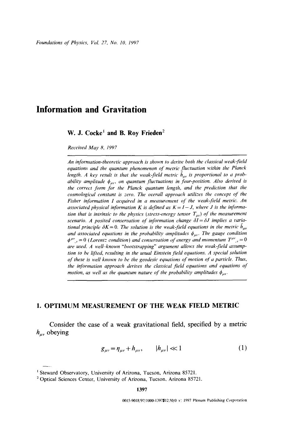 Information and gravitation by Unknown
