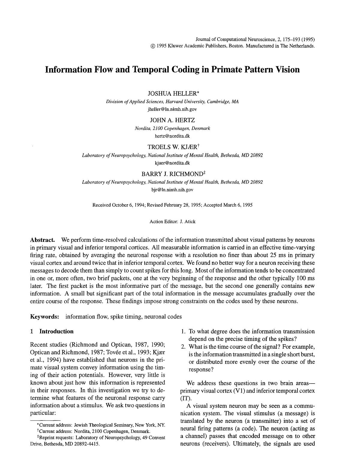 Information flow and temporal coding in primate pattern vision by Unknown