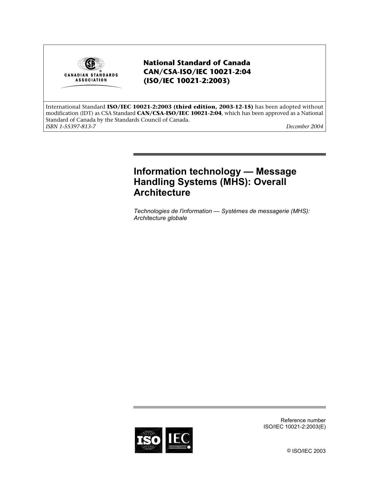 Information technology â Message Handling Systems (MHS): Overall Architecture by Unknown