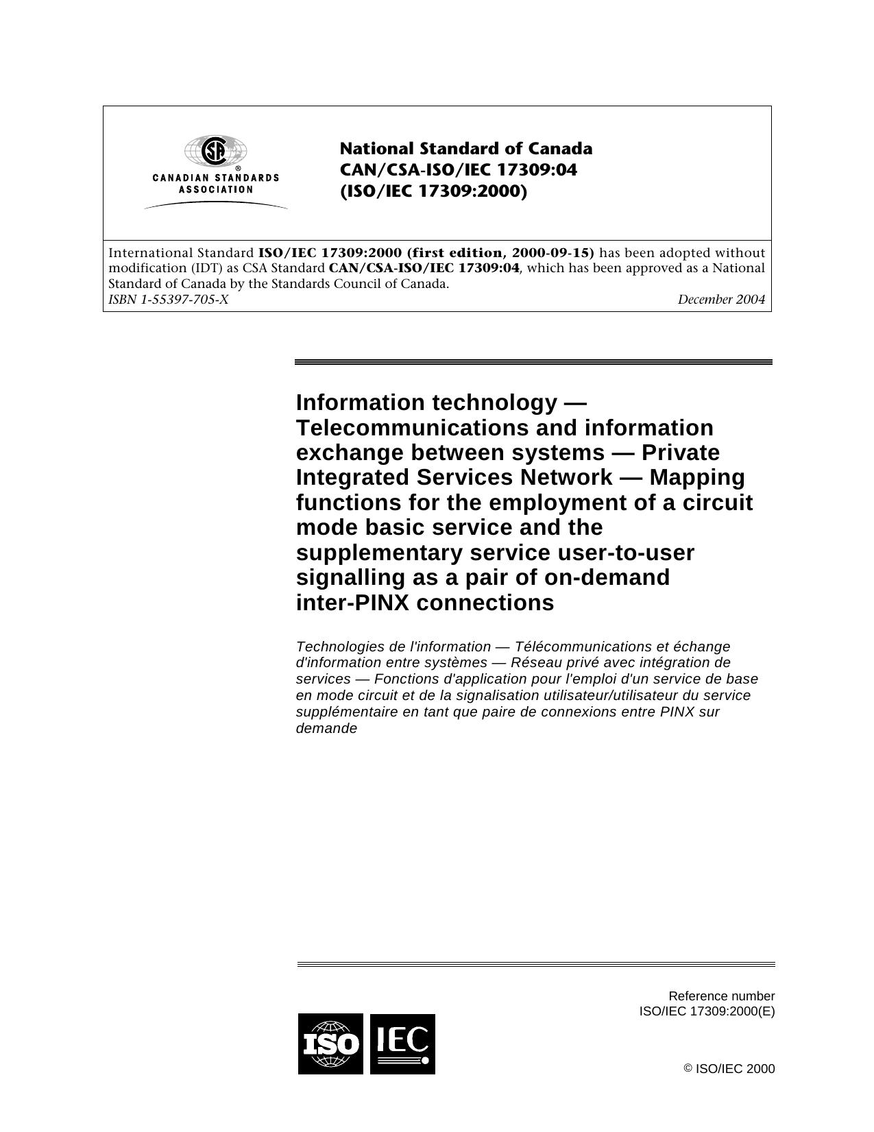 Information technology â Telecommunications and information exchange between systems â Private Integrated Services Network â Mapping functions for the employment of a circuit by Unknown