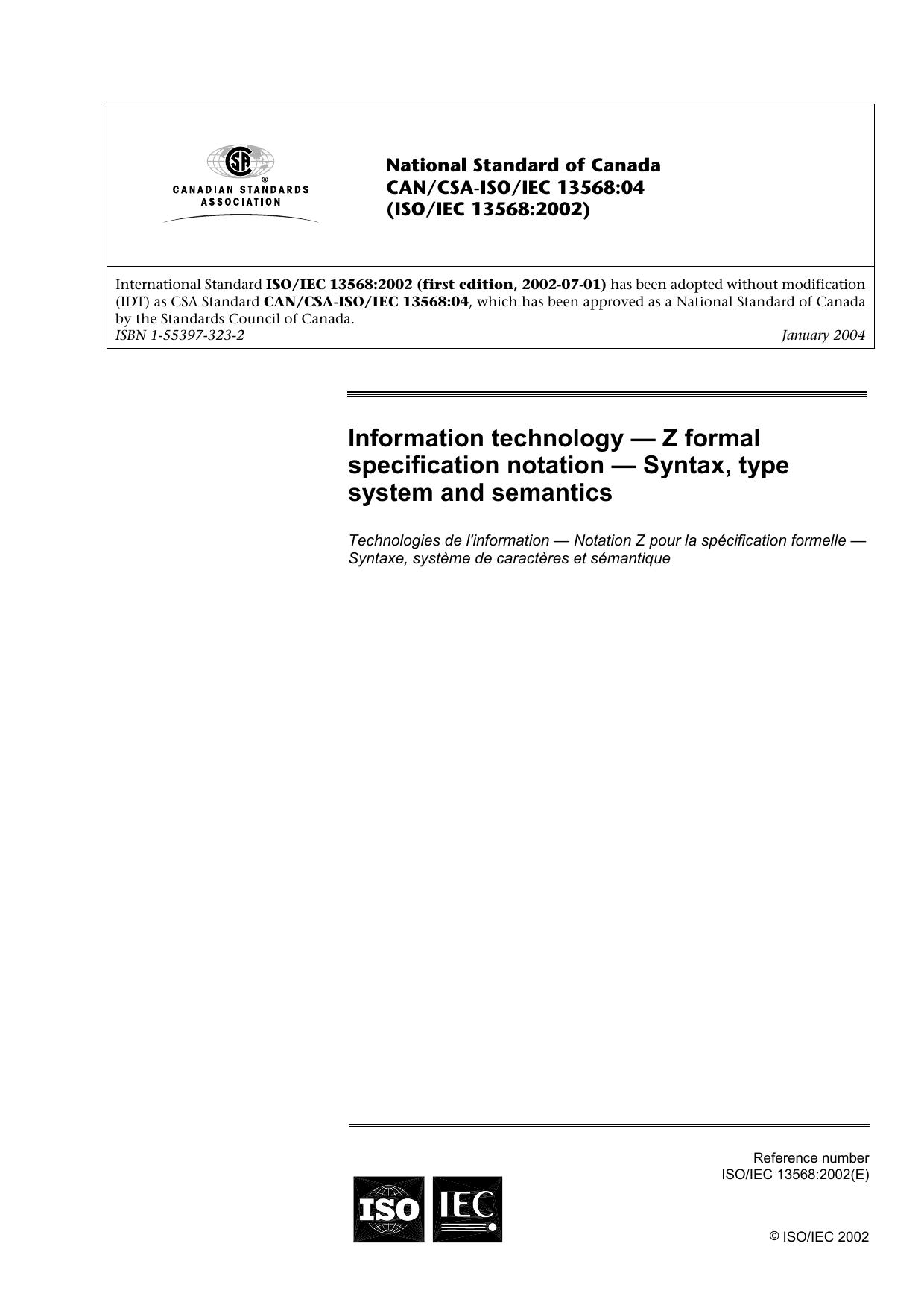 Information technology â Z formal specification notation â Syntax, type system and semantics by Unknown