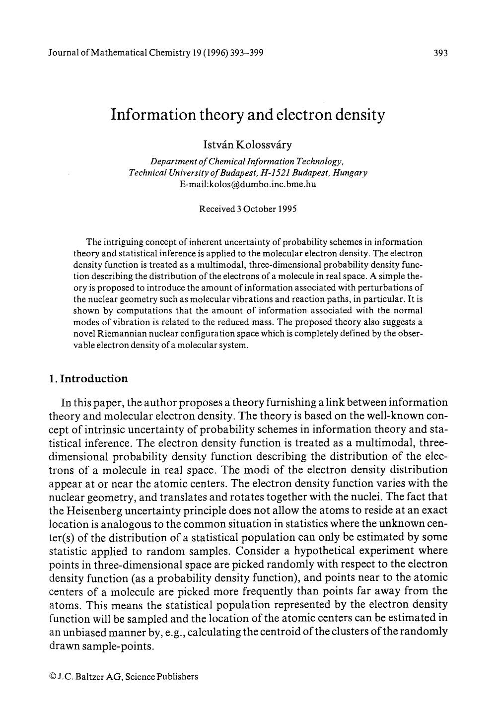 Information theory and electron density by Unknown