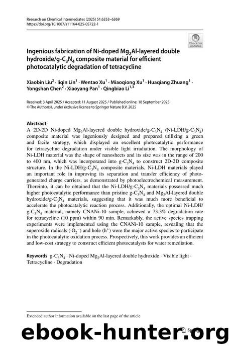 Ingenious fabrication of Ni-doped Mg2Al-layered double hydroxideg-C3N4 composite material for efficient photocatalytic degradation of tetracycline by unknow