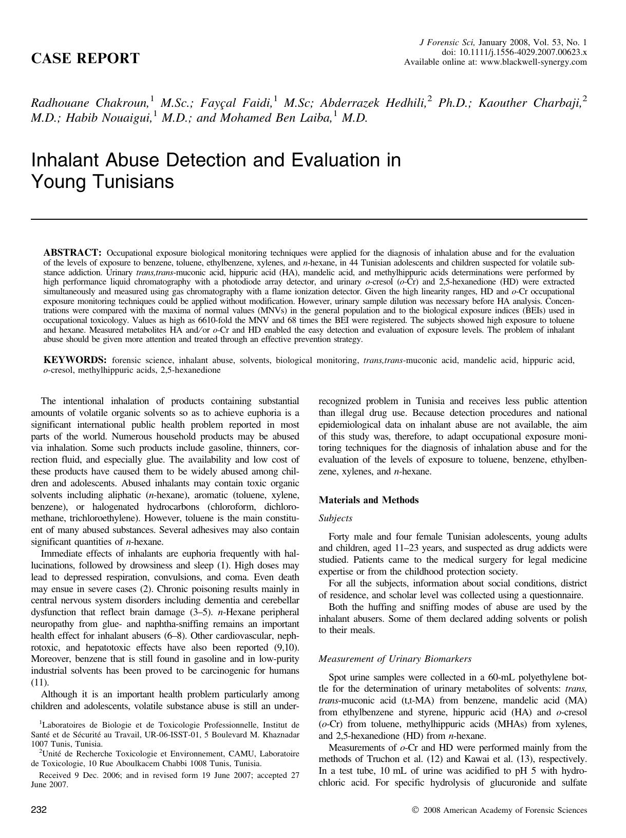 Inhalant Abuse Detection and Evaluation in Young Tunisians by Unknown