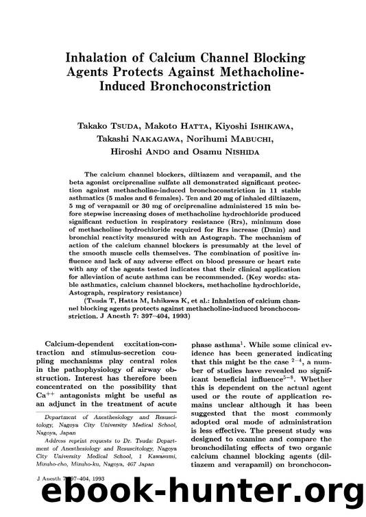 Inhalation of calcium channel blocking agents protects against methacholine-induced bronchoconstriction by Unknown