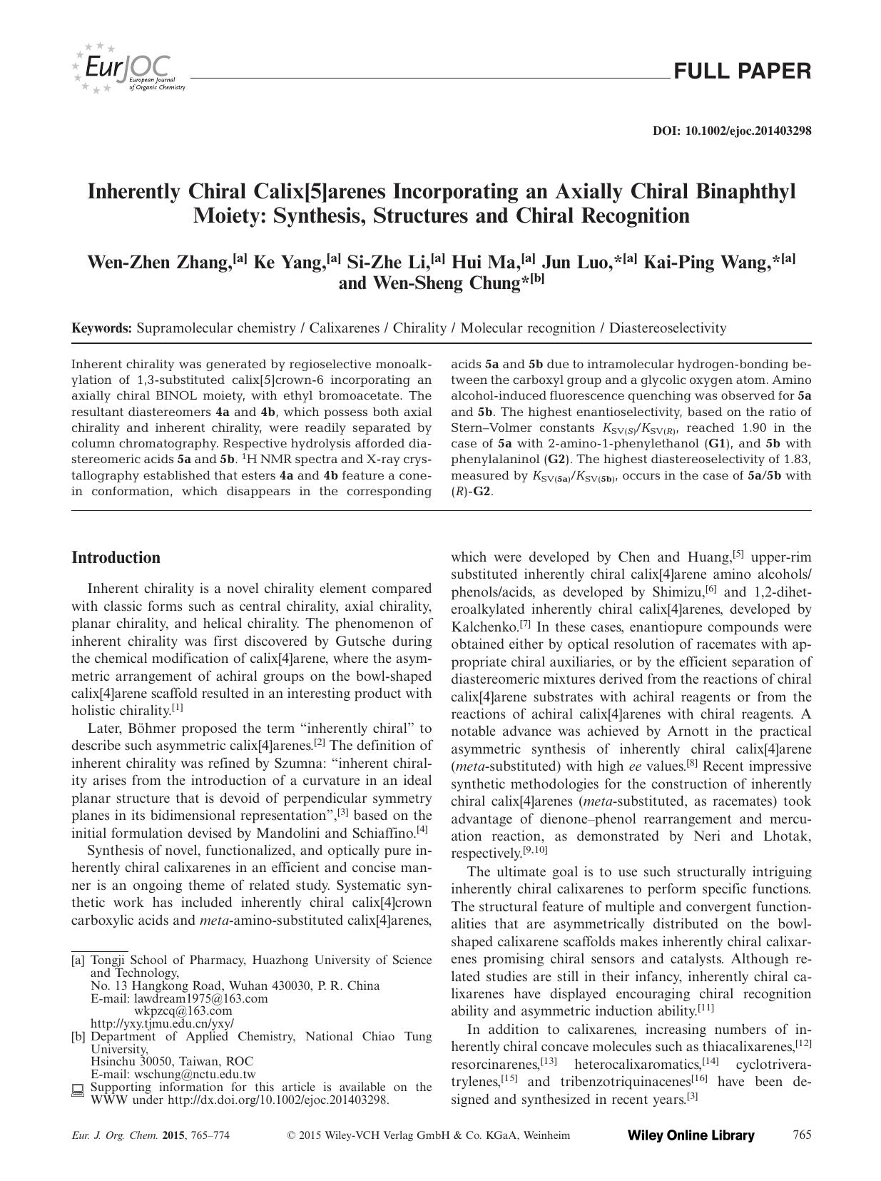 Inherently Chiral Calix[5]arenes Incorporating an Axially Chiral Binaphthyl Moiety: Synthesis, Structures and Chiral Recognition by Unknown