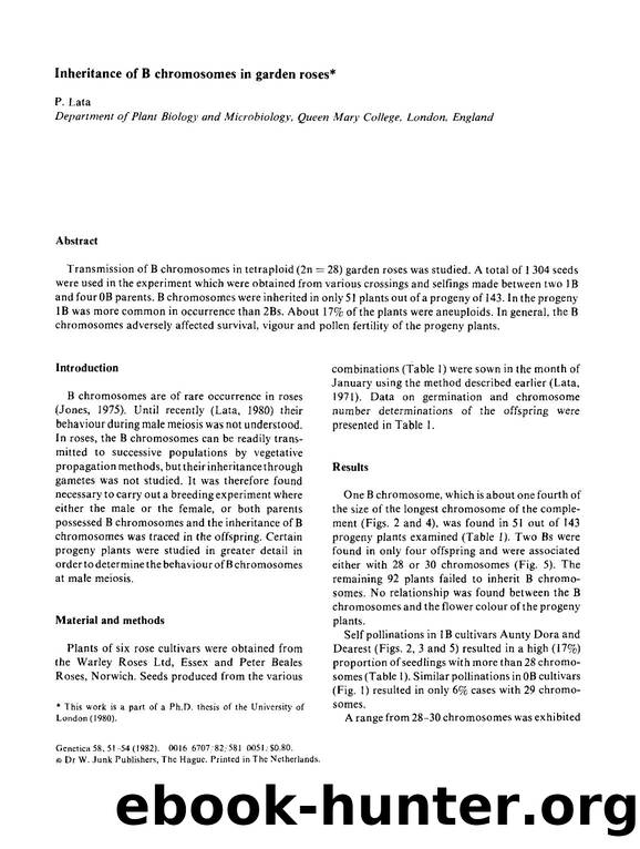 Inheritance of B chromosomes in garden roses by Unknown
