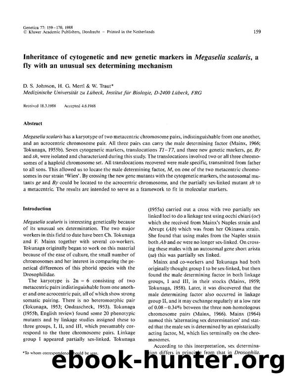 Inheritance of cytogenetic and new genetic markers in <Emphasis Type="Italic">Megasella scalaris<Emphasis>, a fly with an unusual sex determining mechanism by Unknown