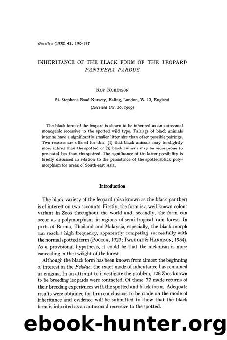 Inheritance of the black form of the leopard <Emphasis Type="Italic">Panthera pardus <Emphasis> by Unknown