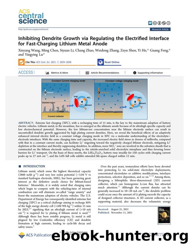 Inhibiting Dendrite Growth via Regulating the Electrified Interface for Fast-Charging Lithium Metal Anode by unknow